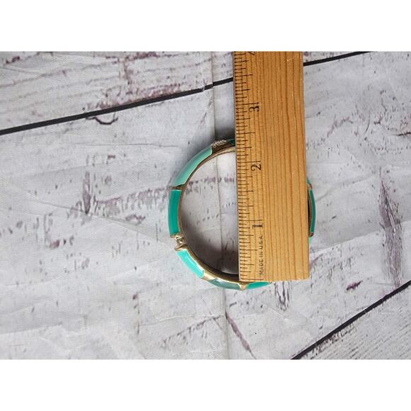 Elegant Couture Green Enamel Silver Tone W Rhinestones Statment Bangle Bracelet - Picture 5 of 5